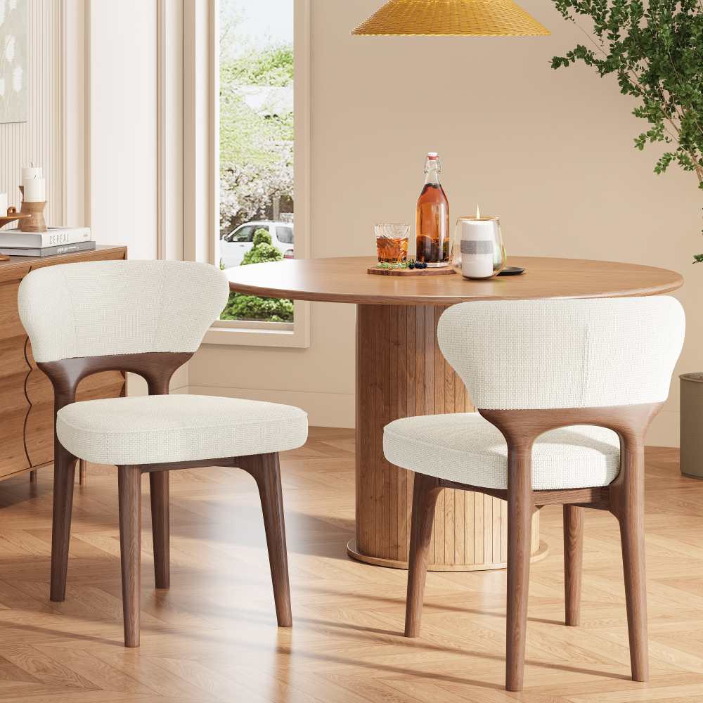 Lot de 4 chaises de salle à manger moderne bois massif tissu chenille beige clair, confortables, respirantes, pour salon, cuisine, café - 2
