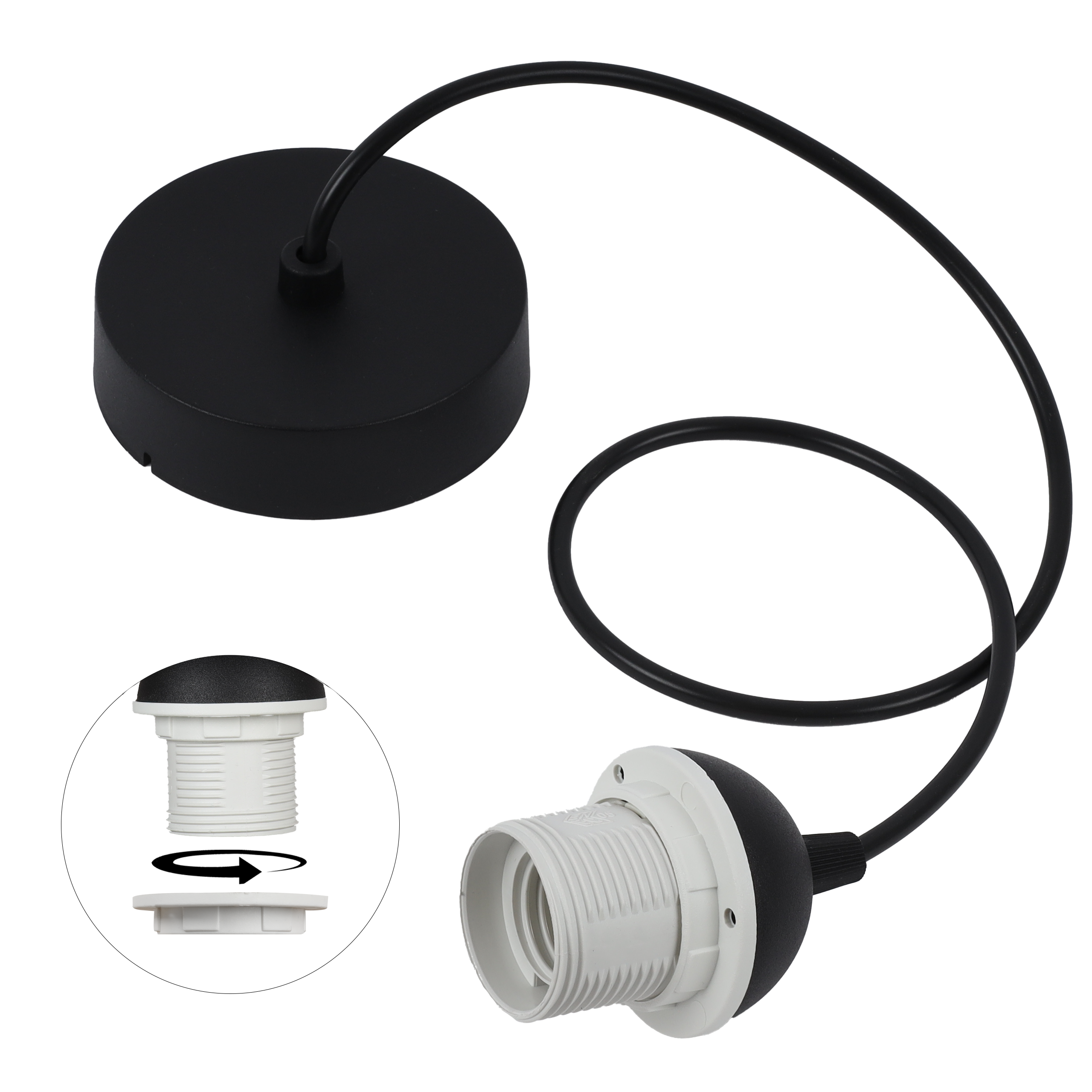 Zawiesie do lampy wiszącej 100cm oprawka stożek E27 czarny/chrom