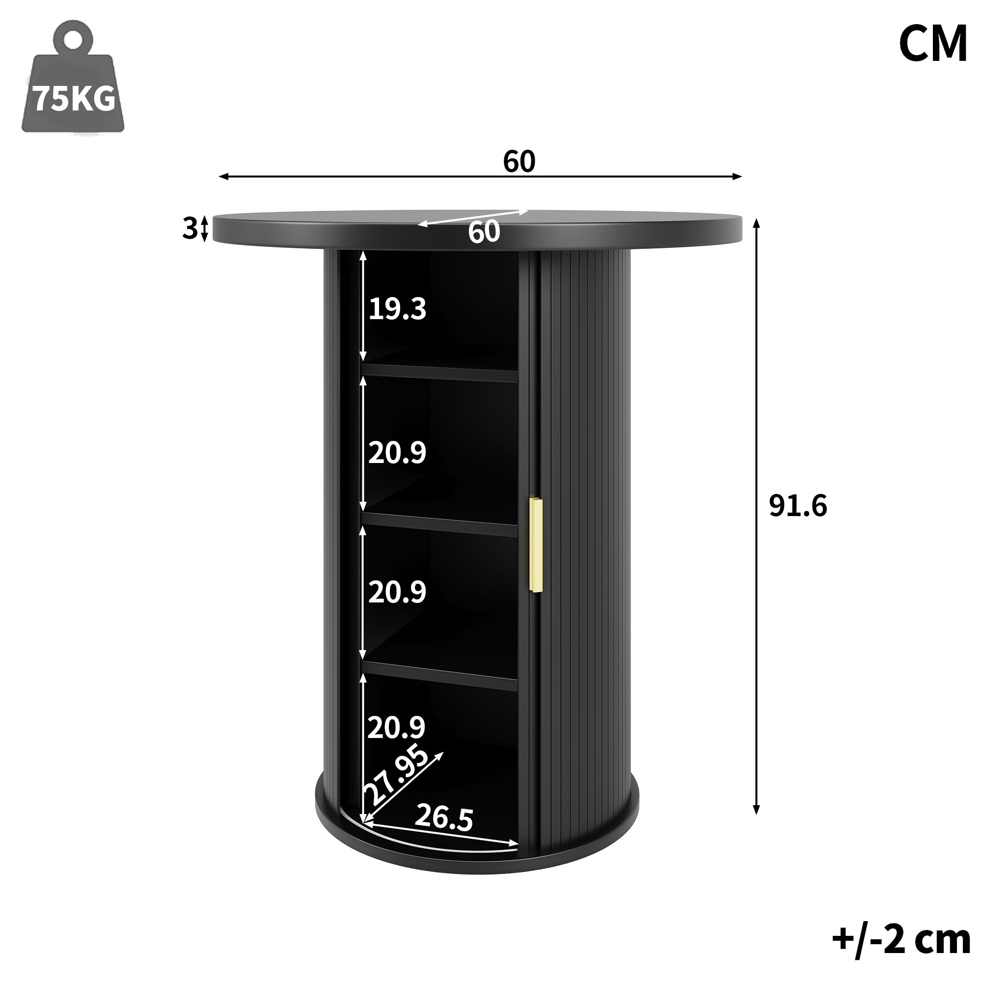 Bar haut rond 60x60x91,6 cm avec espace de rangement intégré, MDF ...