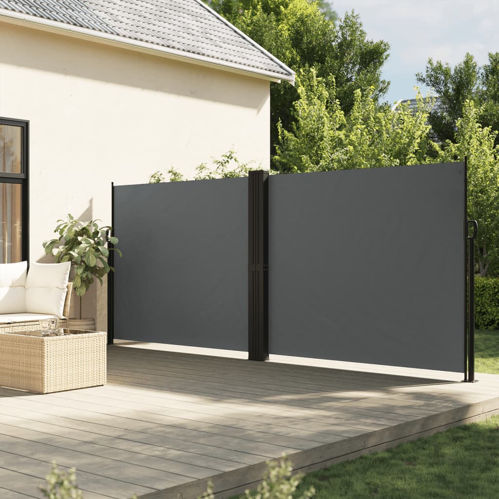 Auvent Latéral Rétractable Anthracite - 220x1200 Cm - Polyester Résistant UV Et Eau - Pour Terrasse, Jardin, Balcon - Montage Inclus - 4