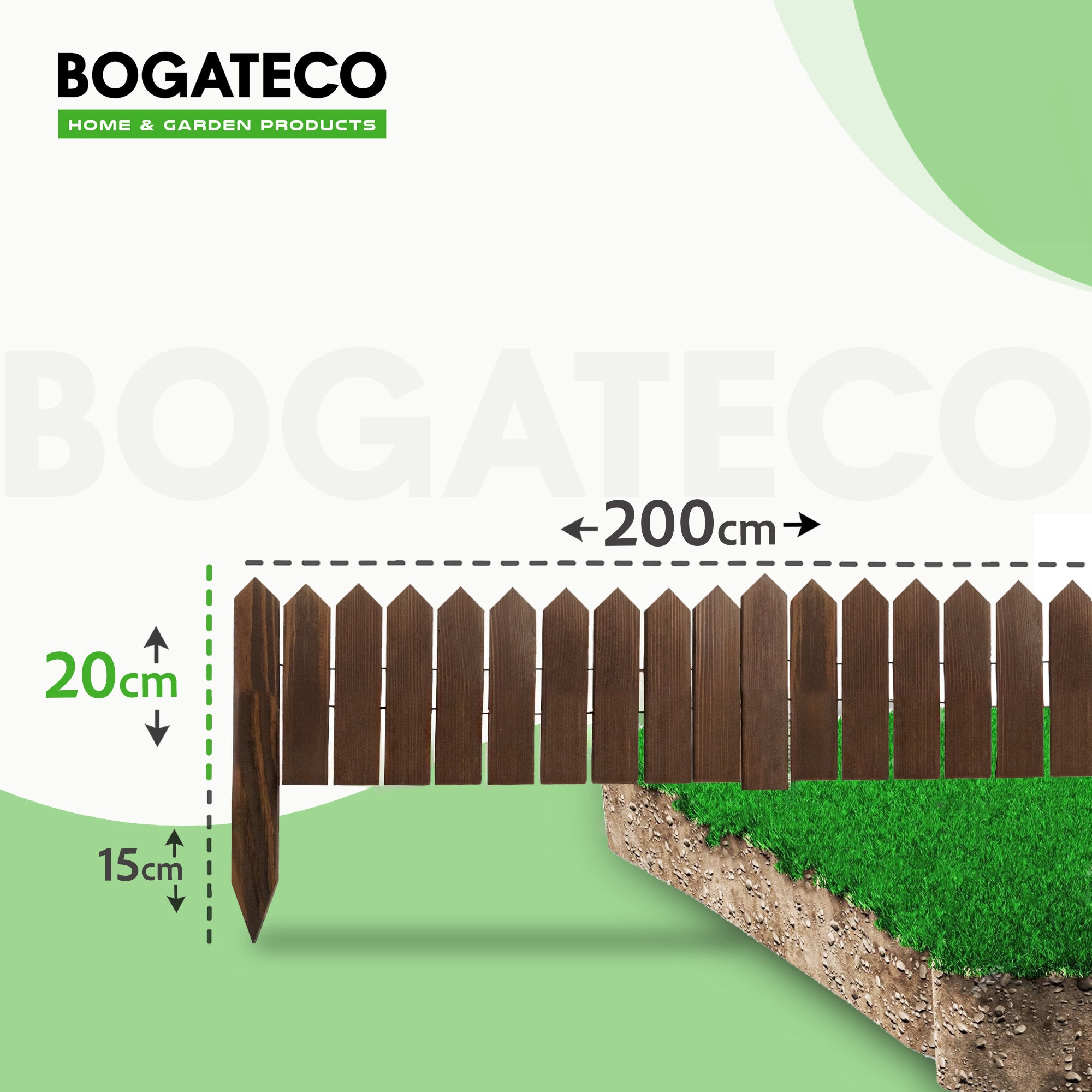 Rollborder lattes en bois | 20 cm de haut et 200 cm de long | Clôture en bois | Clôture parfaite comme bordure de jardin en osier | Marron foncé - 2