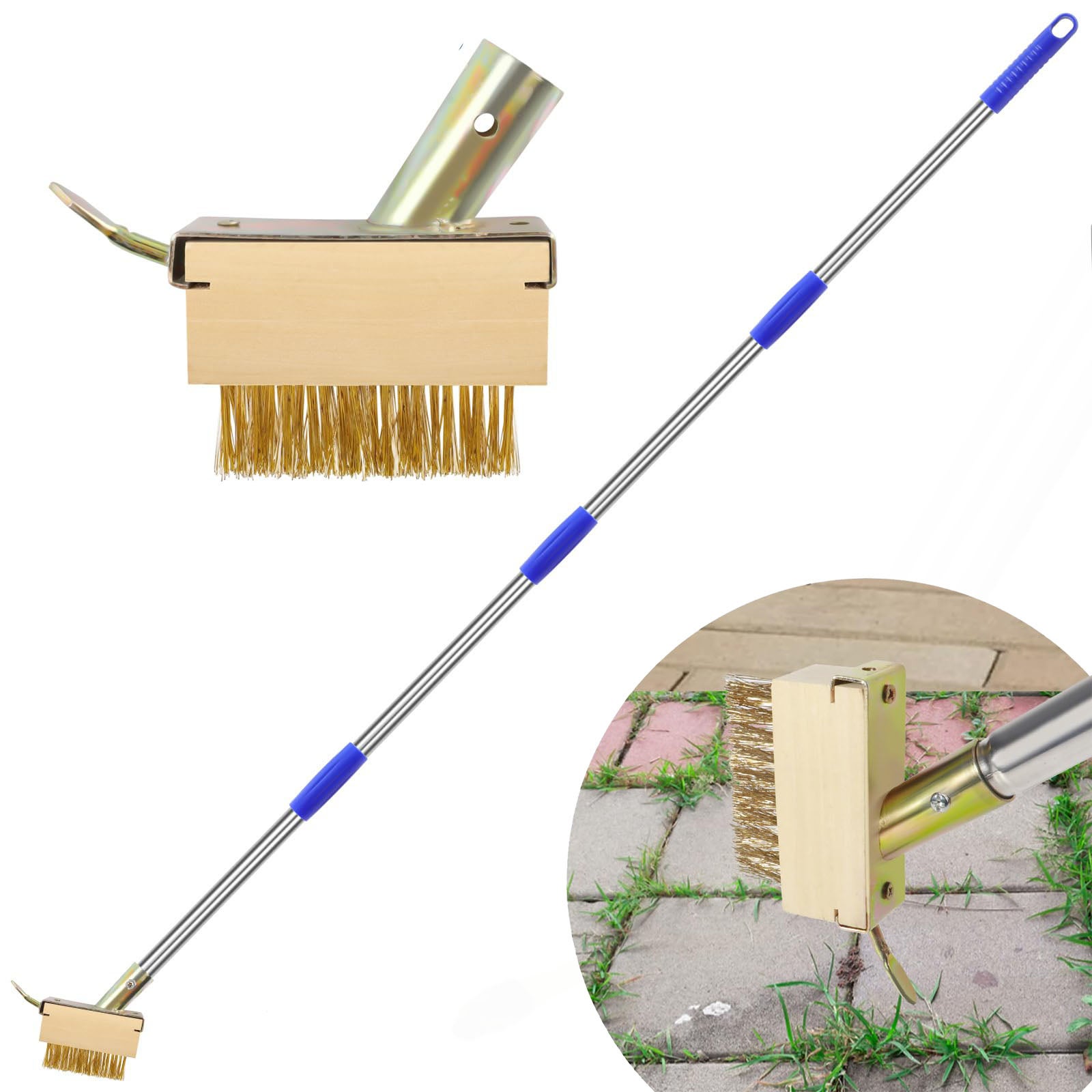 Cepillo manual para deshierbar de 160 cm, herramienta para quitar malas hierbas, cepillo para musgo, mango ajustable, para terrazas, patios, aceras, c | Leroy Merlin