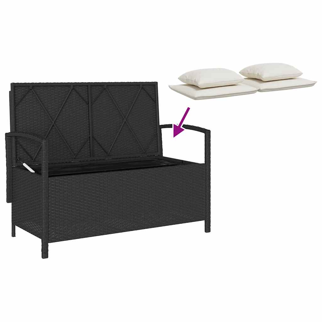 Banc de rangement de jardin avec coussin noir résine tressée vidaXL - 9