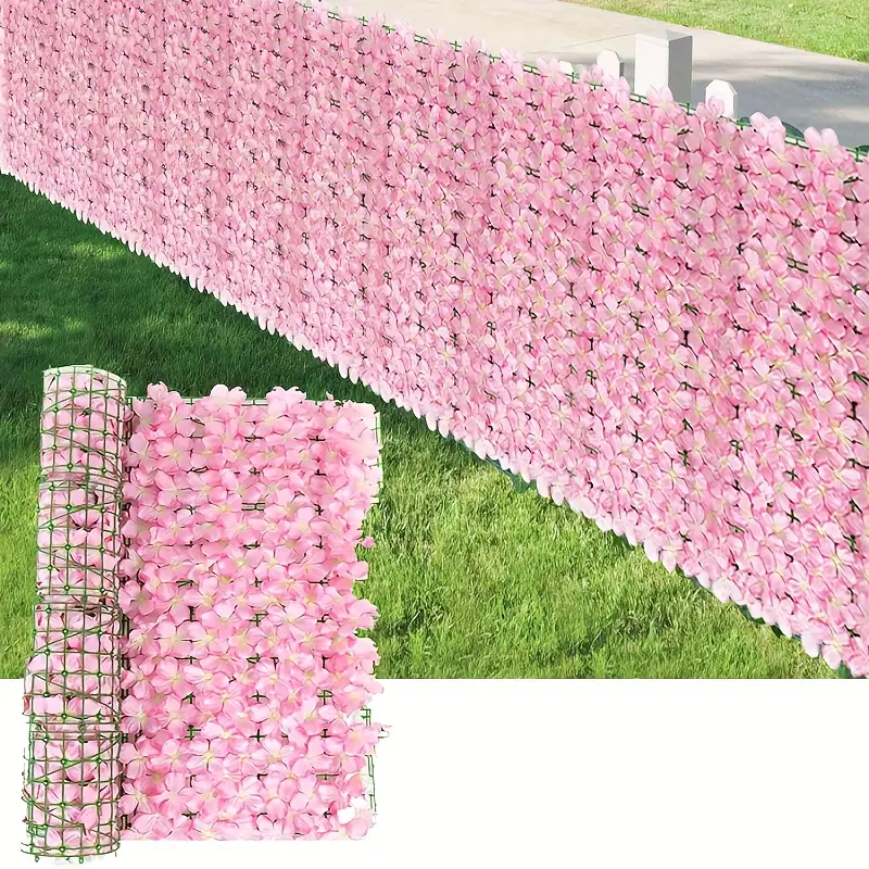 Sztuczny Żywopłot z Kwiatów, Sztuczny Żywopłot, Dekoracja Ogrodu Zewnętrznego, Sztuczny Żywopłot Ukwiecony, 0,5 m x 3 m, Różowy