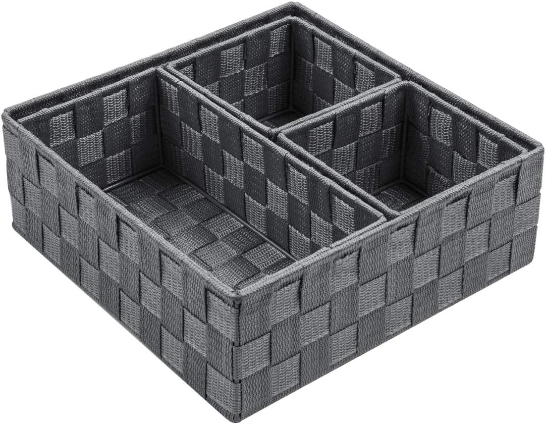 6 Cestini Portaoggetti In Plastica Con Coperchio E Manico - Grigio, 25,2x19,1x10,4 Cm, Organizer Per Casa, Armadi E Cucina