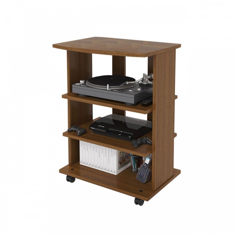 Carrello Porta TV Argonauta - Bianco Frassinato, 3 Ripiani 60x45x81 Cm, 4 Ruote Girevoli