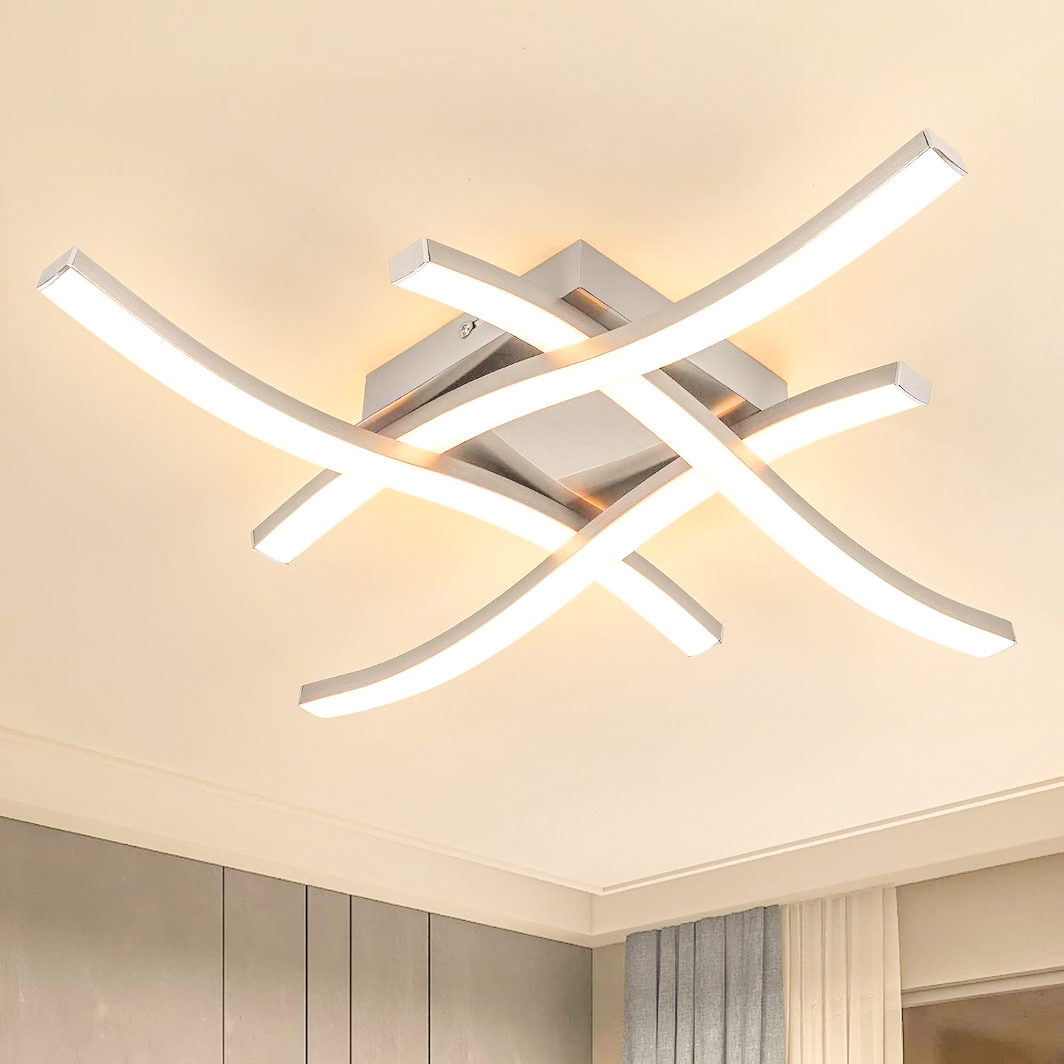Plafon LED, designerski kinkiet w kształcie fali, energooszczędny żyrandol LED, nowoczesna lampa wisząca, ciepłe białe światło 3000K, 48 cm