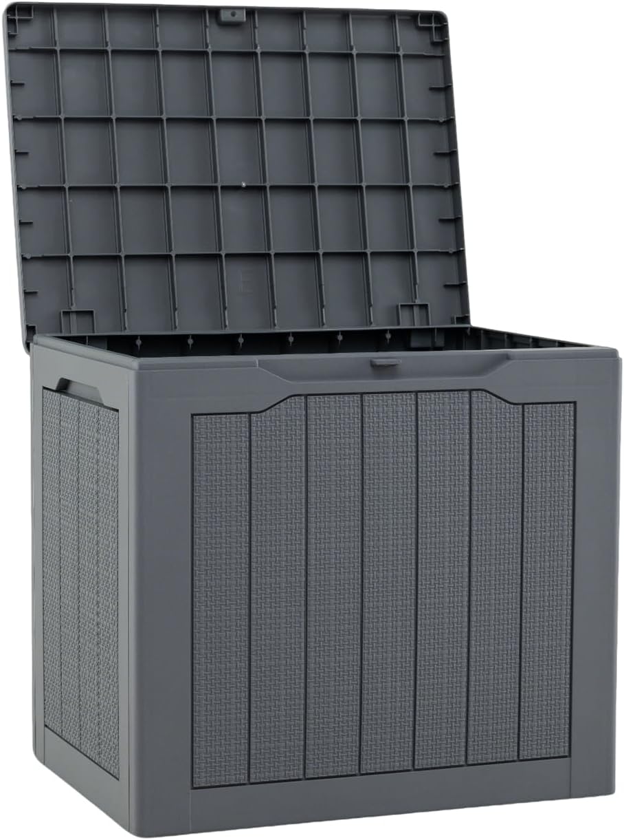 Wodoodporny Pojemnik Ogrodowy 106 l, Zamykany Pojemnik Ogrodowy z HDPE, Nośność 150 kg, na Balkon lub Basen (Szary, 56 x 41 x 50,5 cm | 106 l)