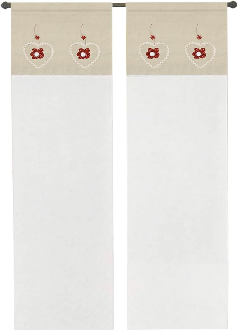 Cortina ventana puerta interior 60x240 cm par 2 uds. corazón vintage chic tela semitransparente rojo