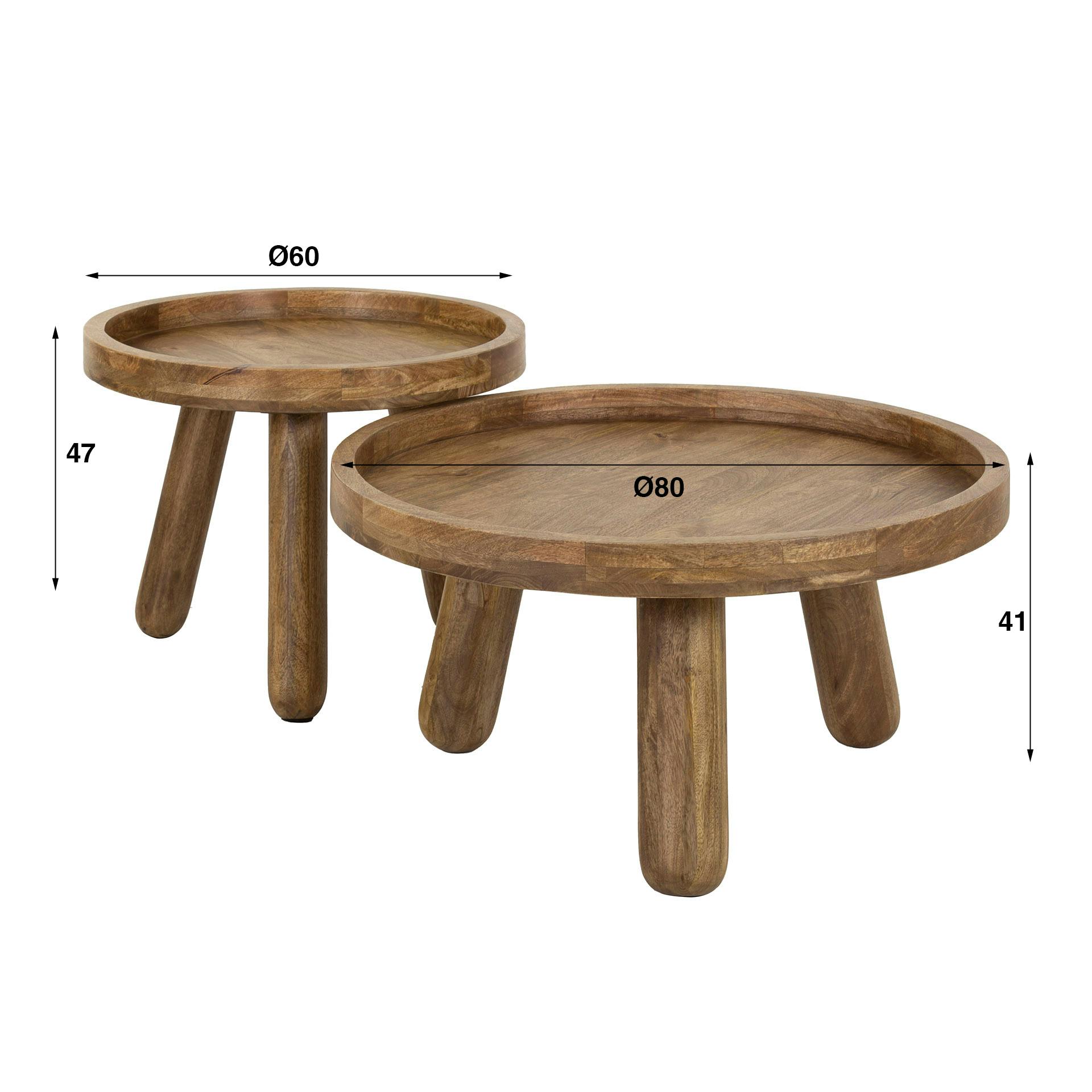 Table basse gigogne à bords hauts en bois de manguier (lot de 2) CREEK - 5