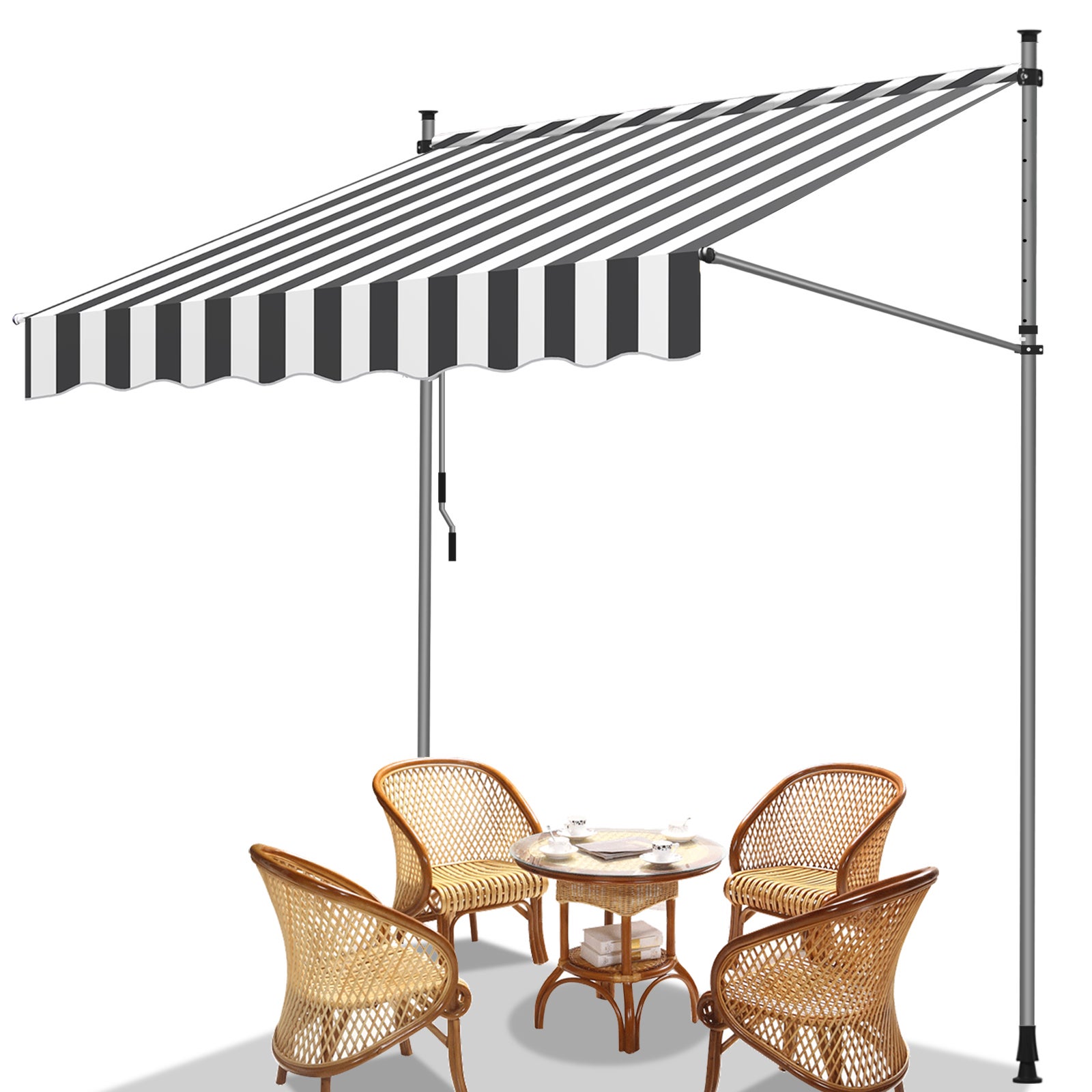 Toldo del balcón toldo retráctil manual mango del balcón a prueba de rayos ultravioleta blanco gris 3m