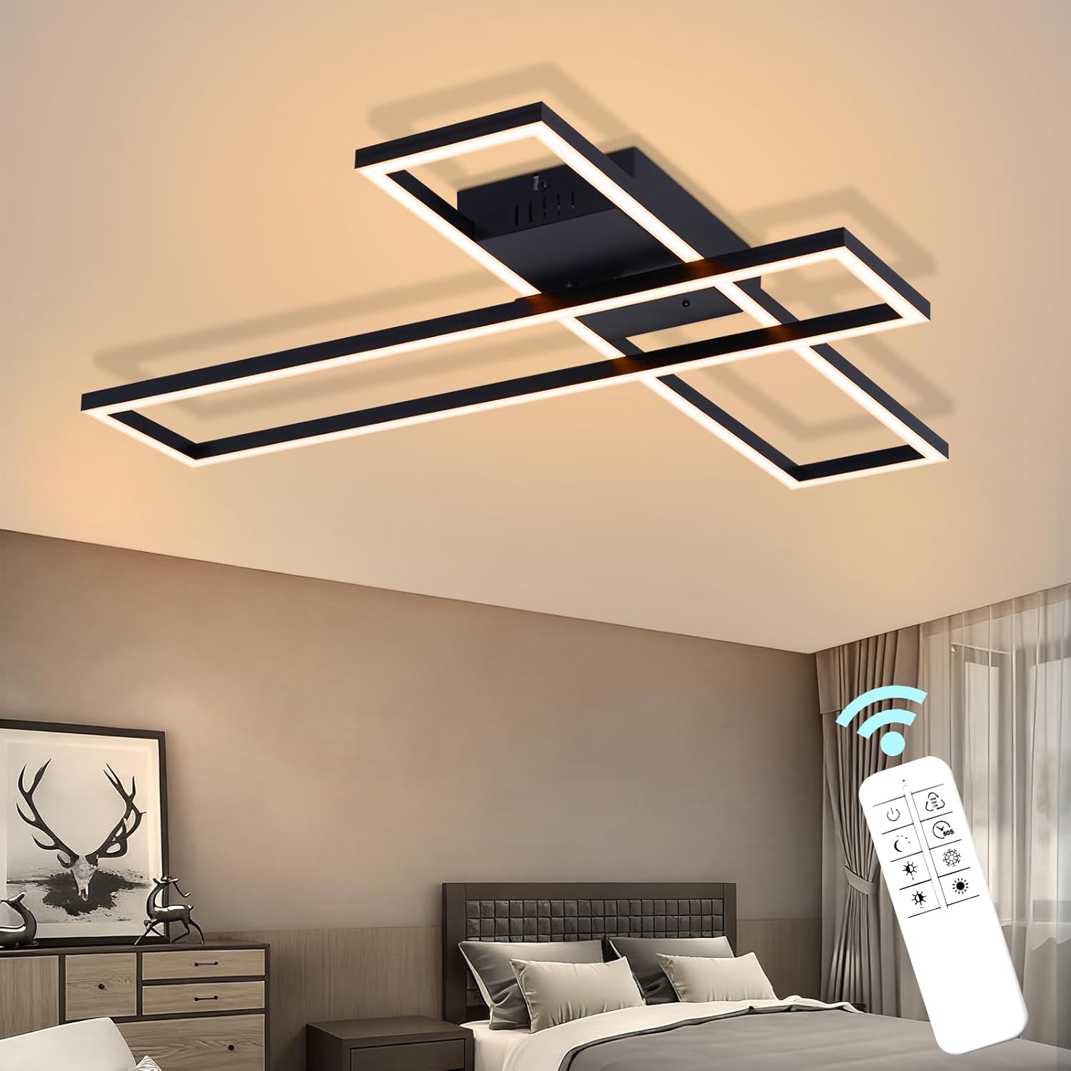 NETTLIFE LED 42 W, negru, modern, de design dreptunghiular, pentru living, cameră, bucătărie sau birou
