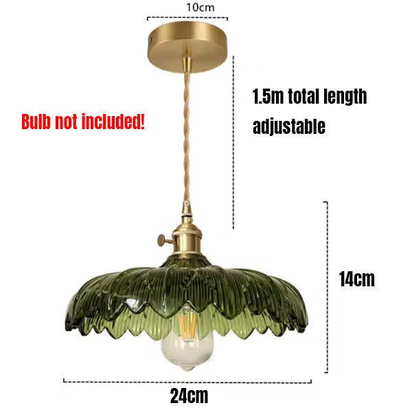 Żyrandol wiszący do restauracji - abażur w kształcie kwiatu w stylu vintage, 24 x 14 cm - styl, kabel 1,5 m, regulowany (gwint E27, bez żarówki) - 2