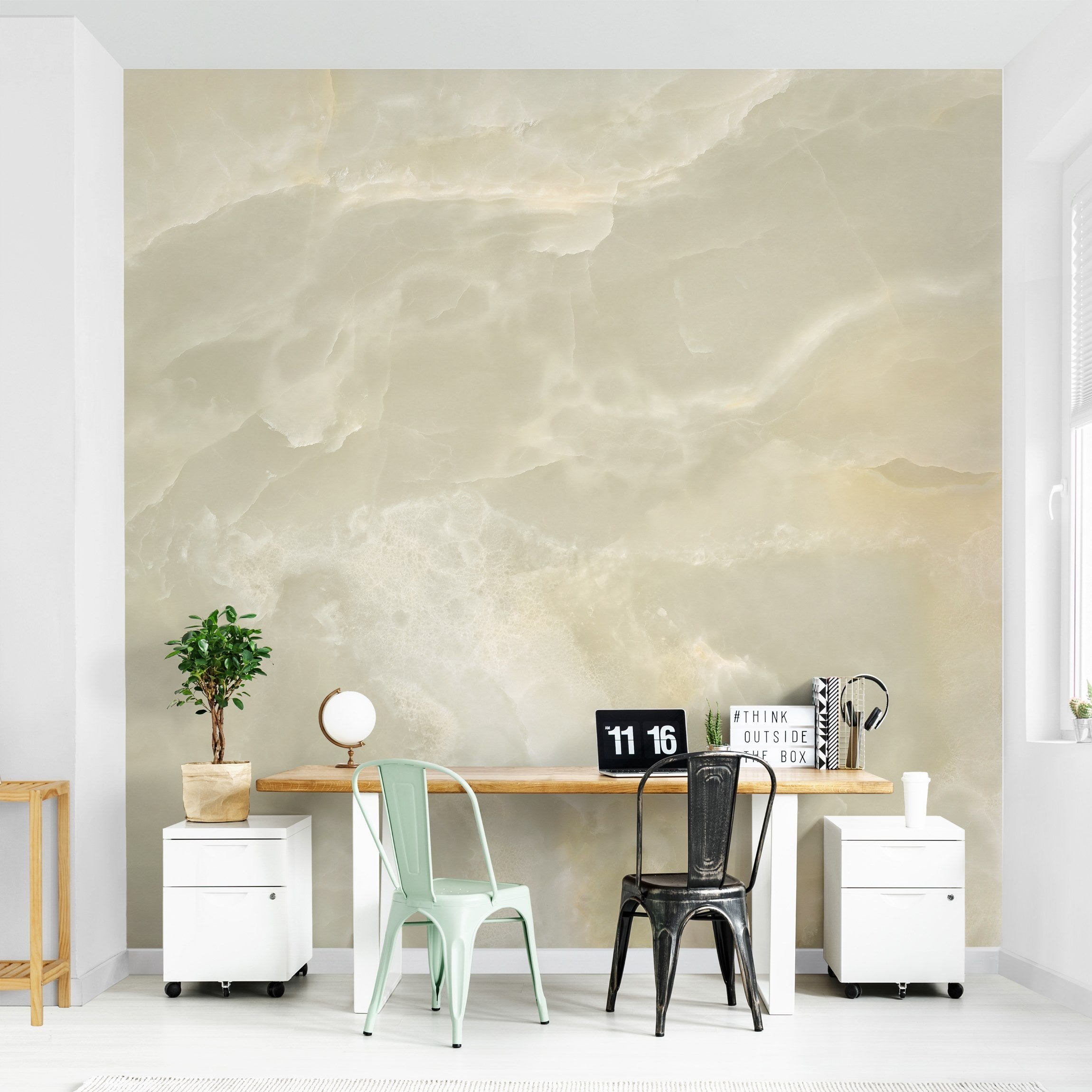Papier peint panoramique marble 3D trompe l'oeil à motif imitation pierre 80 - salon chambre cuisine couloir - Intissé 240 x 240 cm adhésif - 2