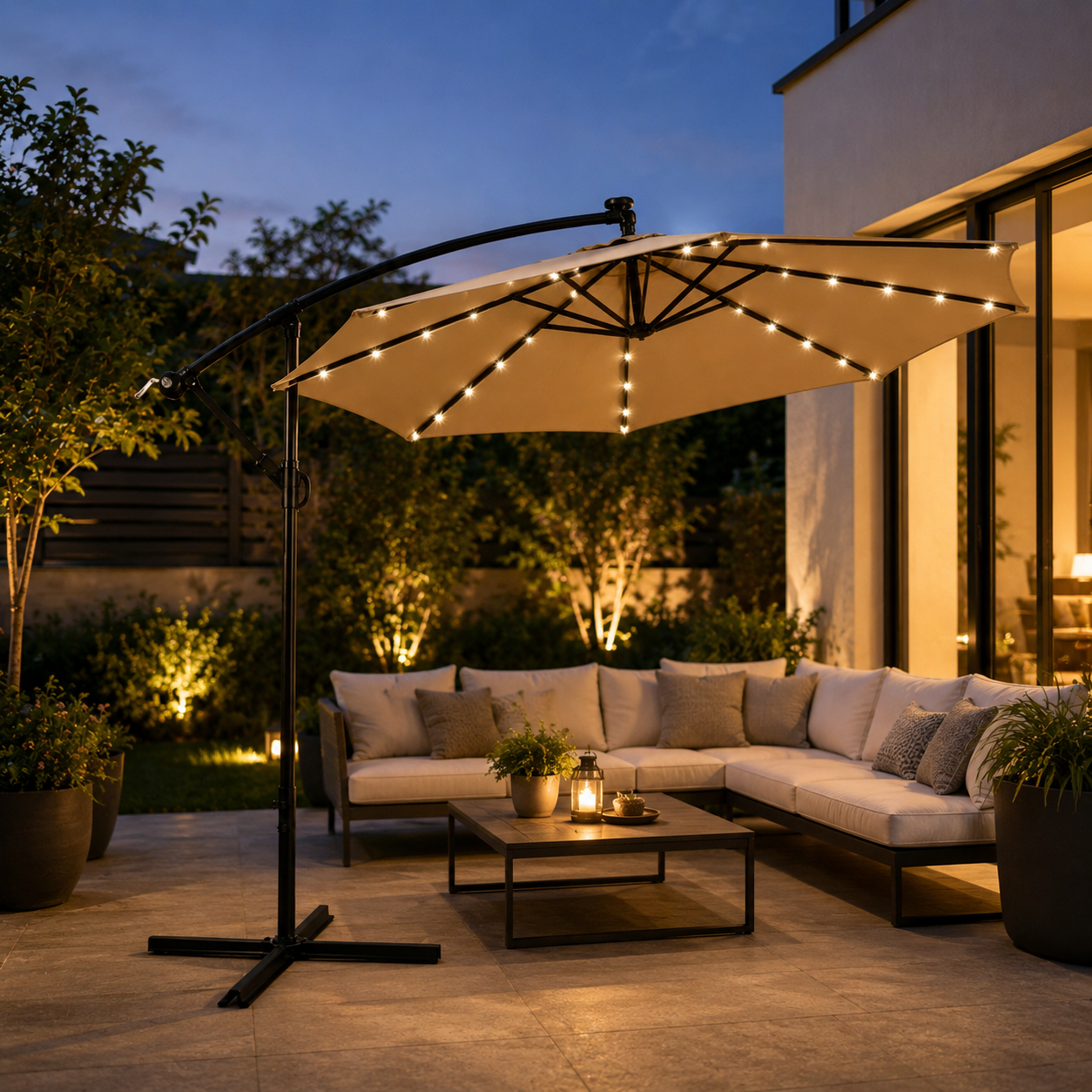 Parasol latéral 3 mètres de jardin kaki avec LED et inclinaison 360° - 2