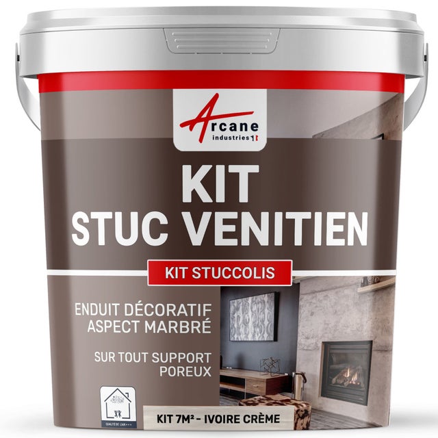 Kit stuc venitien enduit stucco spatulable décoratif - KIT STUCCOLIS Ivoire Crème - 7 m² - ARCANE INDUSTRIES