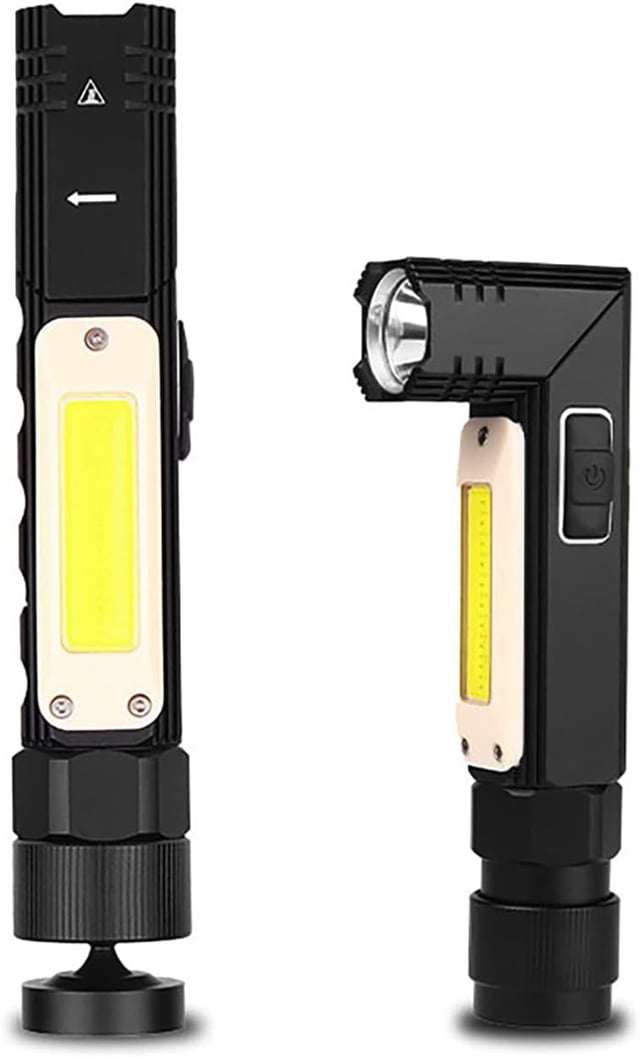 Lampe de poche LED rechargeable 1000 Lux, mini lampe de poche (5 modes), lampe de travail pliable à 90° pour homme (avec base magnétique), étanche IP6