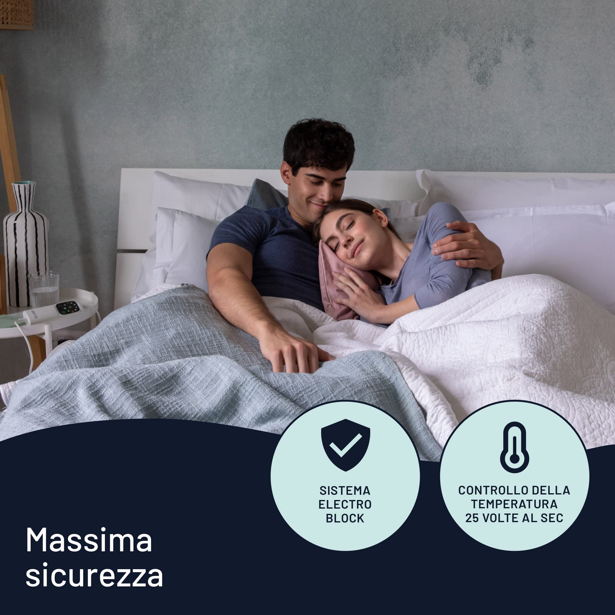 Surmatelas chauffant : 2 places, 50% laine et mérinos matelassé