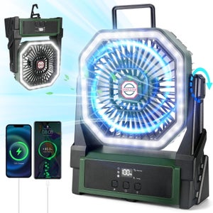 Ventilatore Portatile Da Campeggio Con Luce LED COPPA – Ricaricabile 4400 MAh, 3 Velocità, 4 Luminosità, Rotazione 270°, Gancio - 2