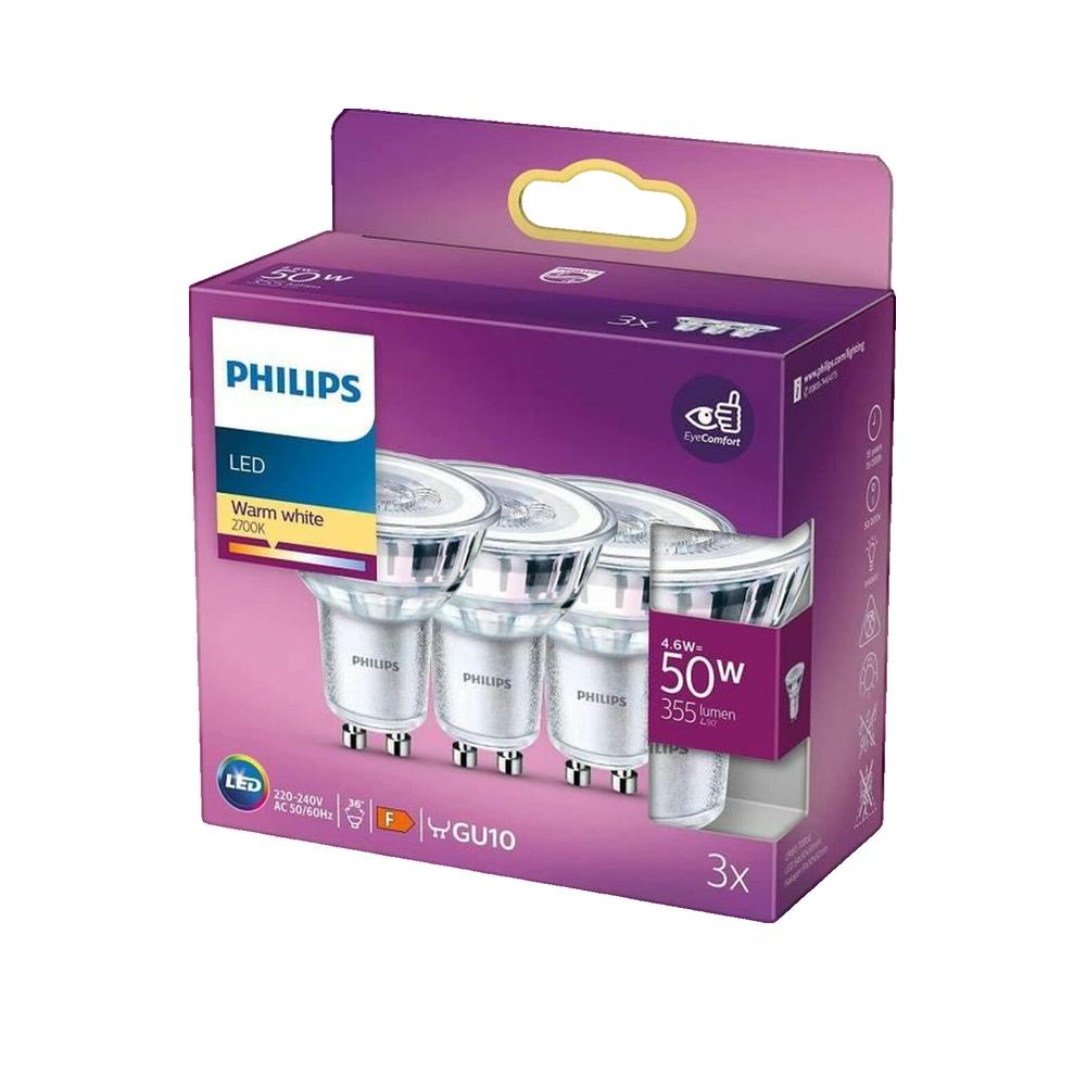 Philips Lighting 77611400 Led Cee 2021 F (a - G) Gu10 4.6 W = 50 W Blanc Chaud (ø X L) 50 Mm X 50 Mm 3 Pc(s) - 3
