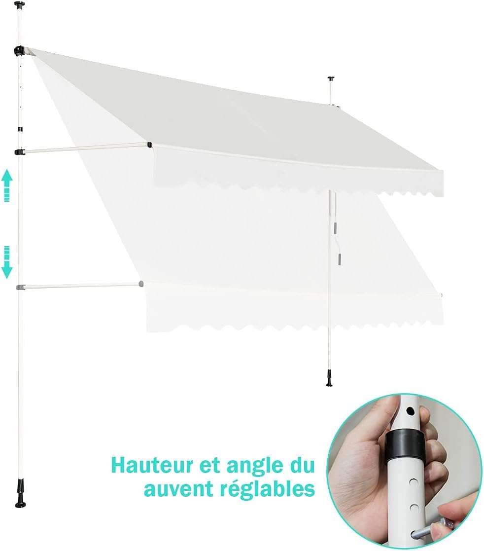 Store Banne Manuel Rétractable 1,5X1,75M en Aluminium,Auvent Banne de Balcon Rétractable,Hauteur Réglable,Beige - 4
