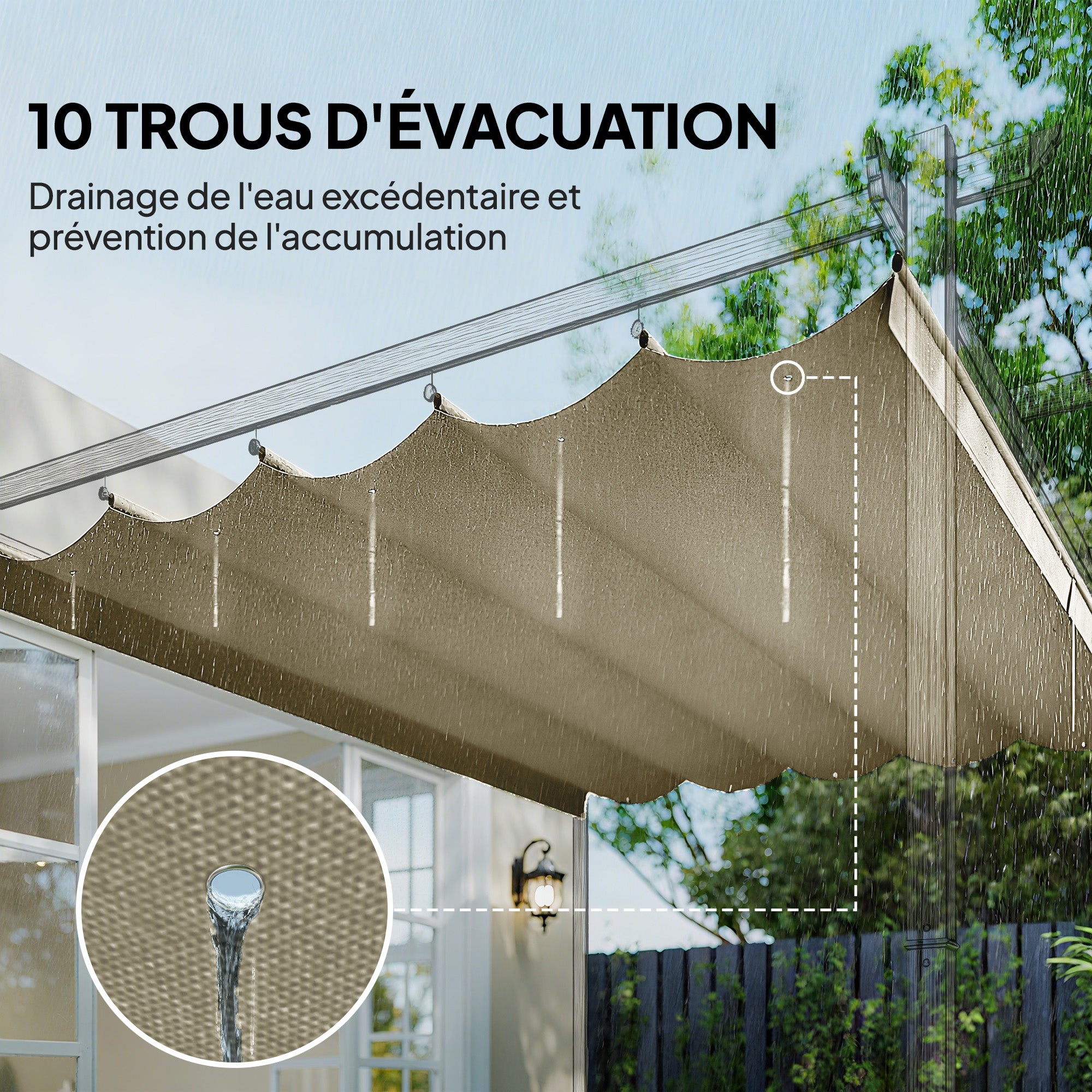 Toile de toit pour pergola tonnelle rétractable de 3 x 3 m - toile uniquement 250 x 255 cm beige - 8