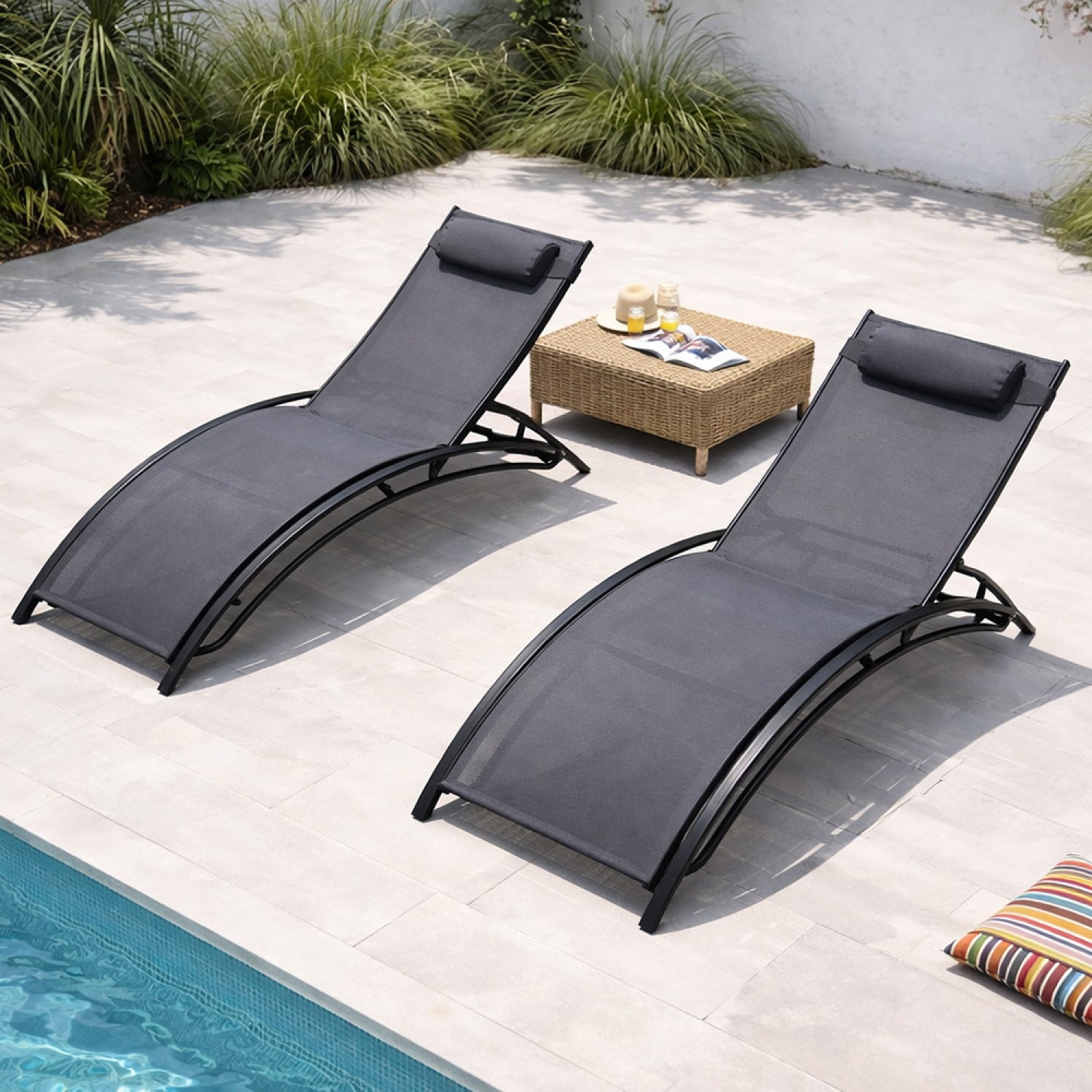 Lot de 2 transats ajustables noir et gris CALI - 4