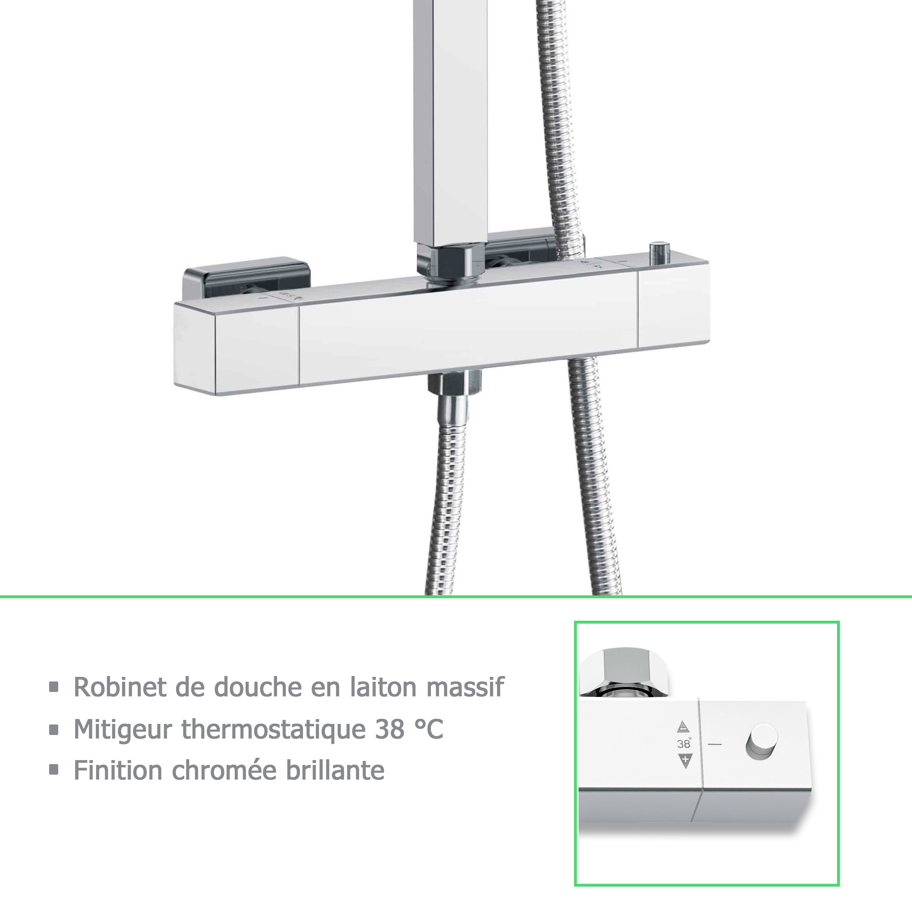 Colonne de douche thermostatique 75x35.5x7, kit carré chromé AICA - 4