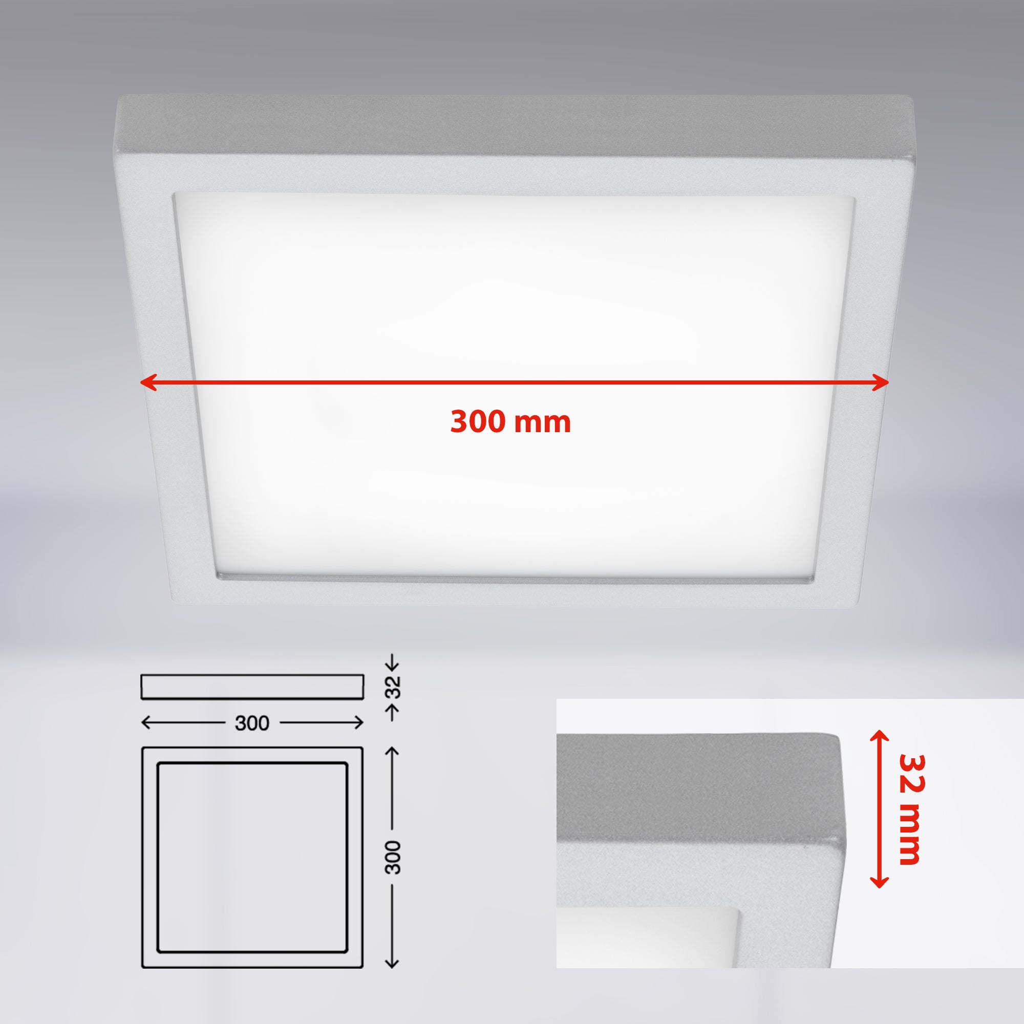 Lampe LED en saillie BRILONER LEUCHTEN FIRE, 21 W, 2000 lm, IP20, chrome mat, métal-plastique, 30 x 30 x 3,2 cm - 5