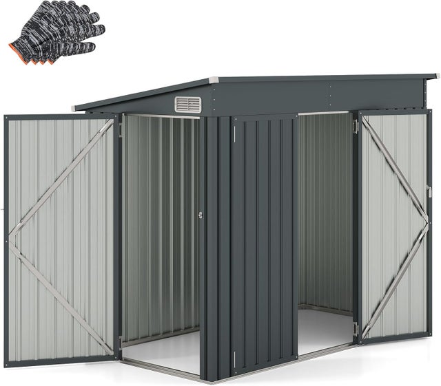 Abri de Jardin en Métal 2,6m², Cabane Jardin Exterieur en Acier Galvanisé 4,82 m³ avec Loquet, Porte avec Serrure et clé, Toit en Pente, Gris foncé