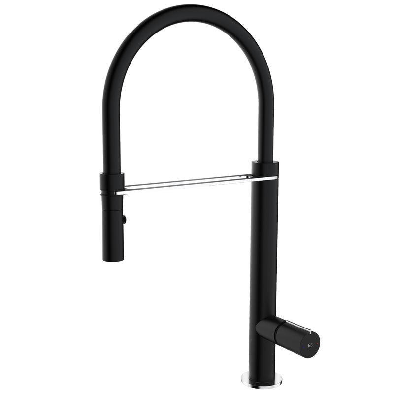 Exil Bateria kuchenna z wyciąganą wylewką prysznicową czarny i efekt stali nierdzewnej