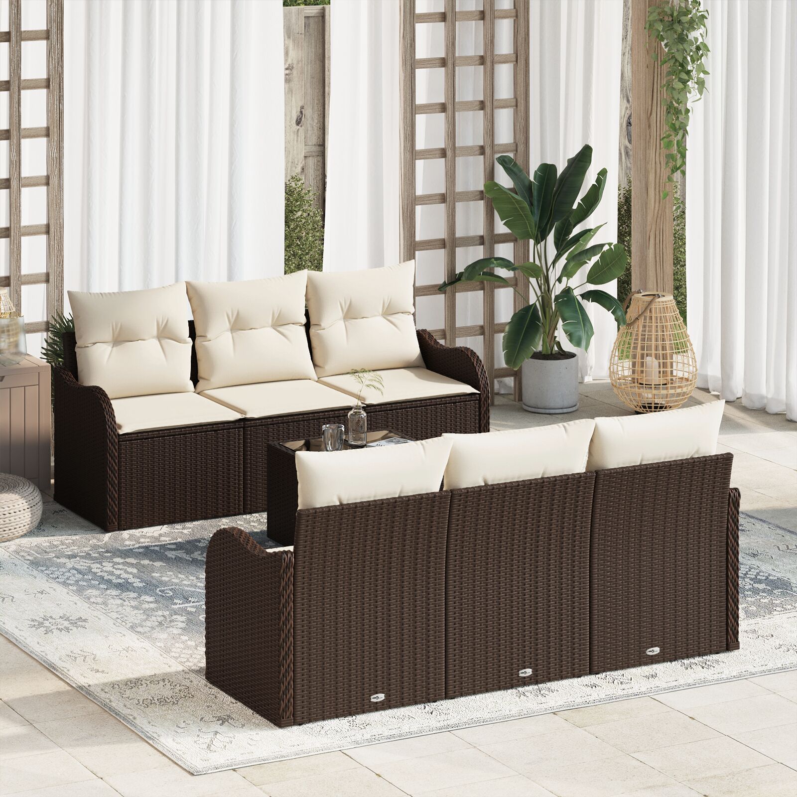 Zestaw Sof na Ogród 7 pcs Brązowy 55 x 55 x 37 cm Polirattan