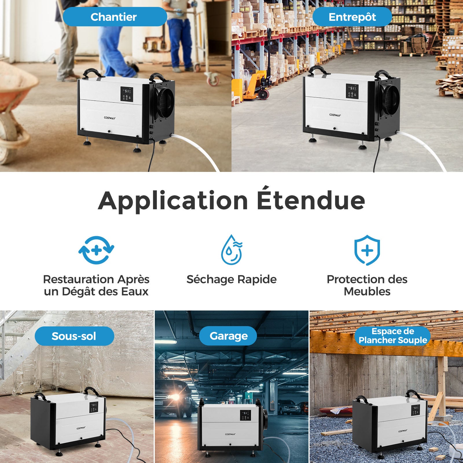 Déshumidificateur d'Air 58,5/Jour Jusqu'à 80m² avec 3 Modes, Minuterie de 24&nbsp;H, Tuyau de Vidange, Dégivrage Automatique, pour Sous-Sol, Blanc - 3