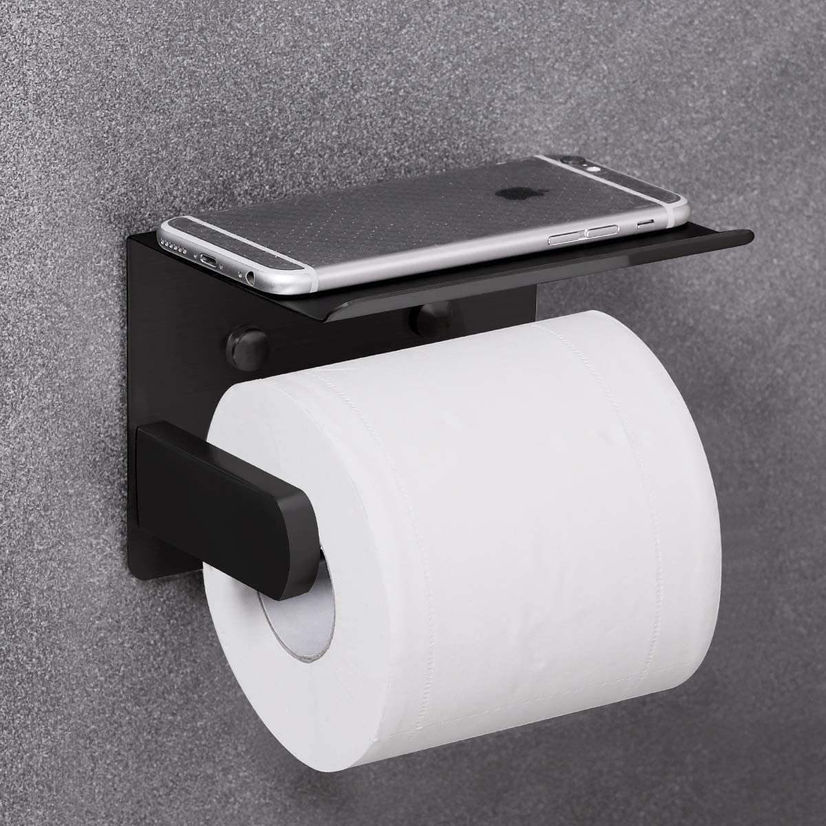 Porte-papier hygiénique auto-adhésif avec étagère pour téléphone, support mural en acier inoxydable pour rouleau de papier de salle de bain - 5
