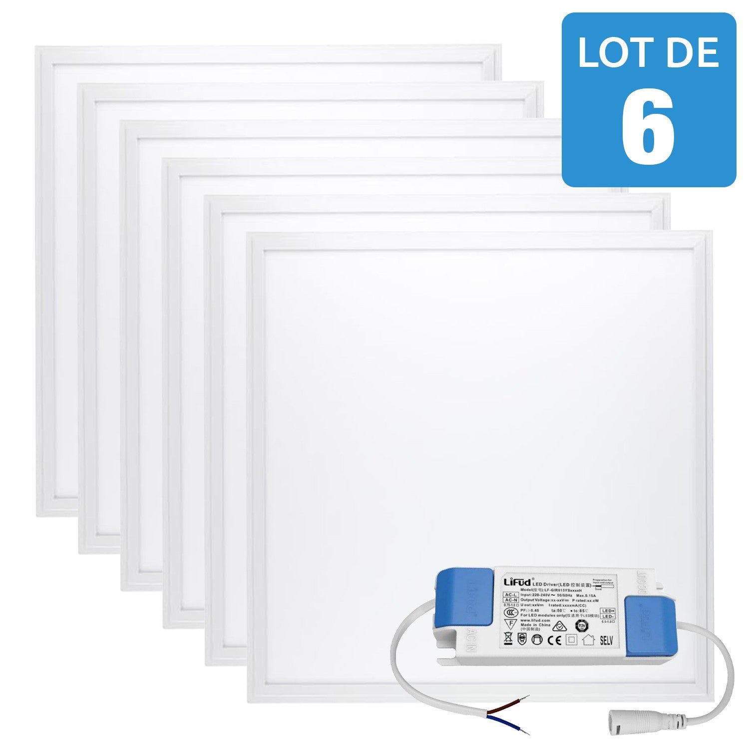 6 Dalles LED PREMIUM 600x600 - Luminosité 4000 lm | Blanc Neutre 4000K ...