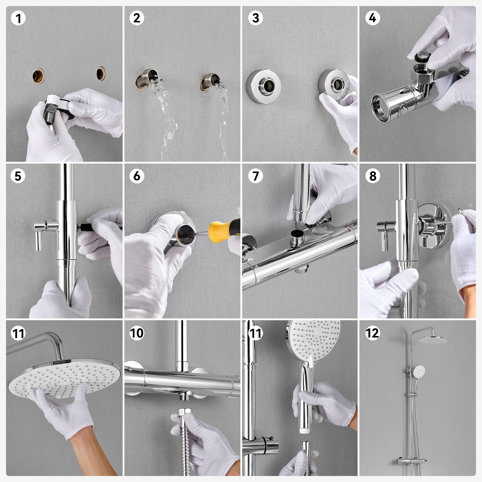 Lot 20 Colonnes Douche Chromées,Thermostatiques,avec Pommeau Douche 3 Jets,Douche Tête 25 x 25 cm,Hauteur Réglable,Ensemble Douche Salle Bain,Rond - 9