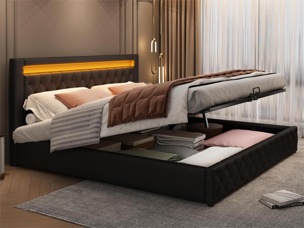  Foto zu Cama contenedor tapizada de piel sintética con LED - 180x200 cm - con 