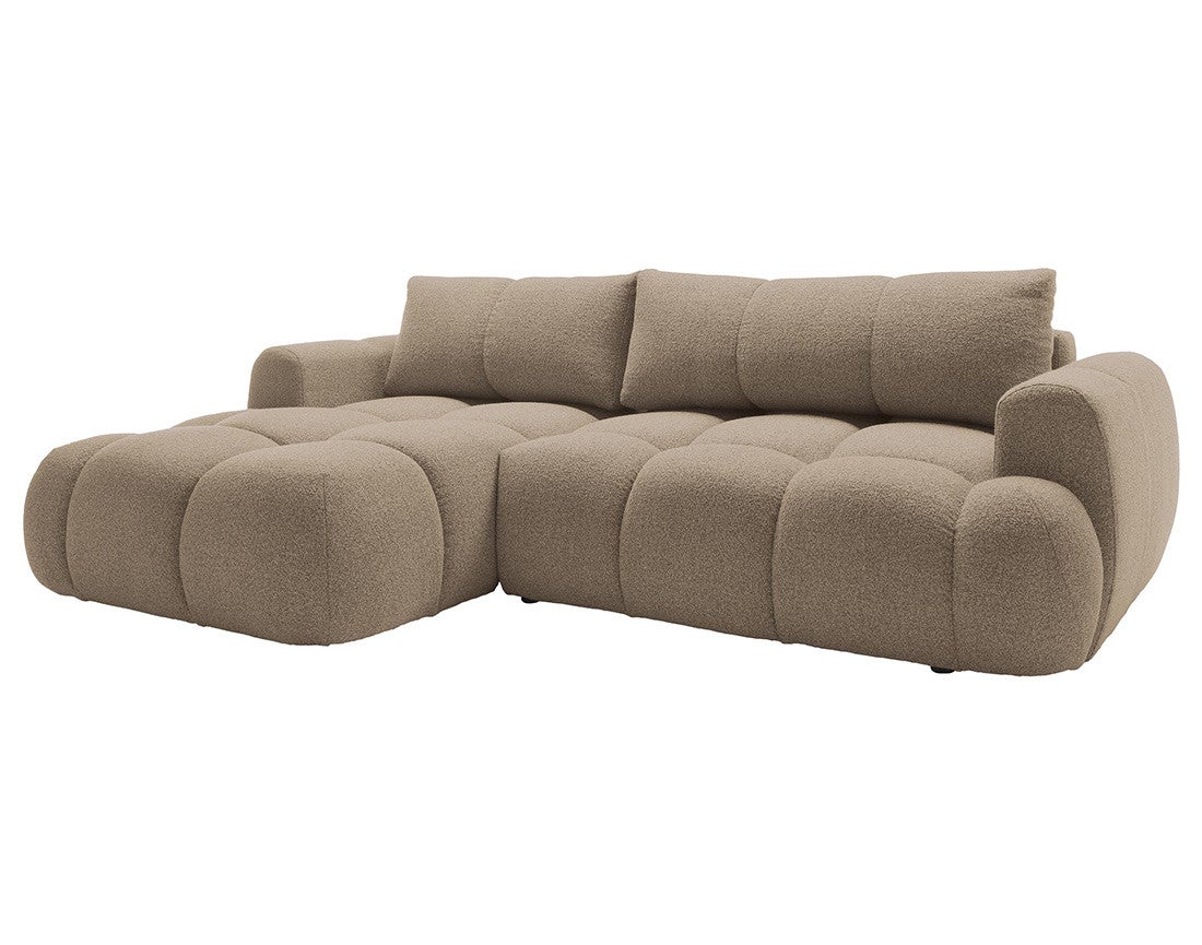 Canapé d'angle gauche convertible 4 places en tissu bouclette marron - YULIN - Best Mobilier - 7