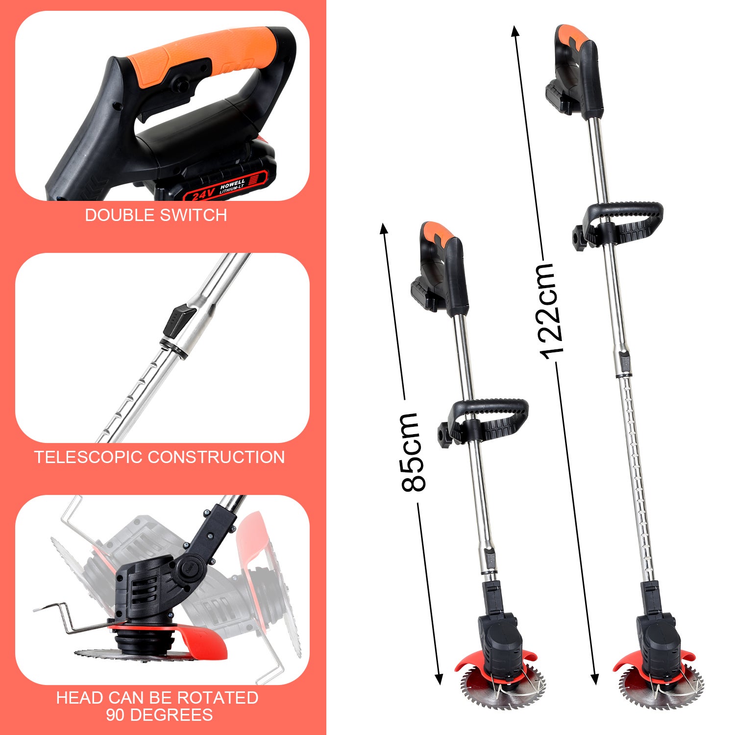 Coupe-Bordures sans Fil Réglable,Tige Télescopique,21 V, 2 Batteries, Angle Réglable - 2