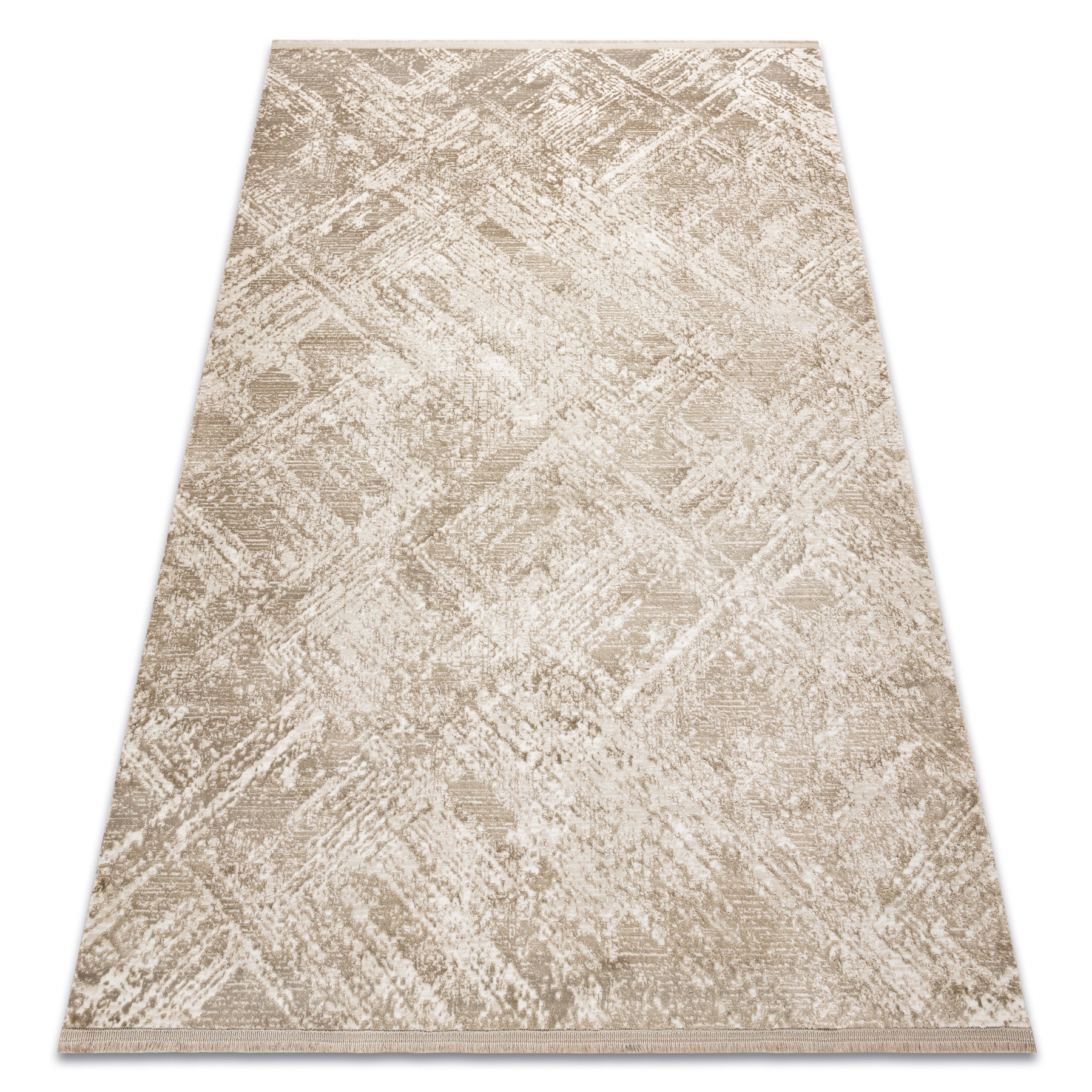 Dywan DUKE 51541 beż - Geometryczny, strukturalny, bardzo miękki, frędzle 120x170 cm