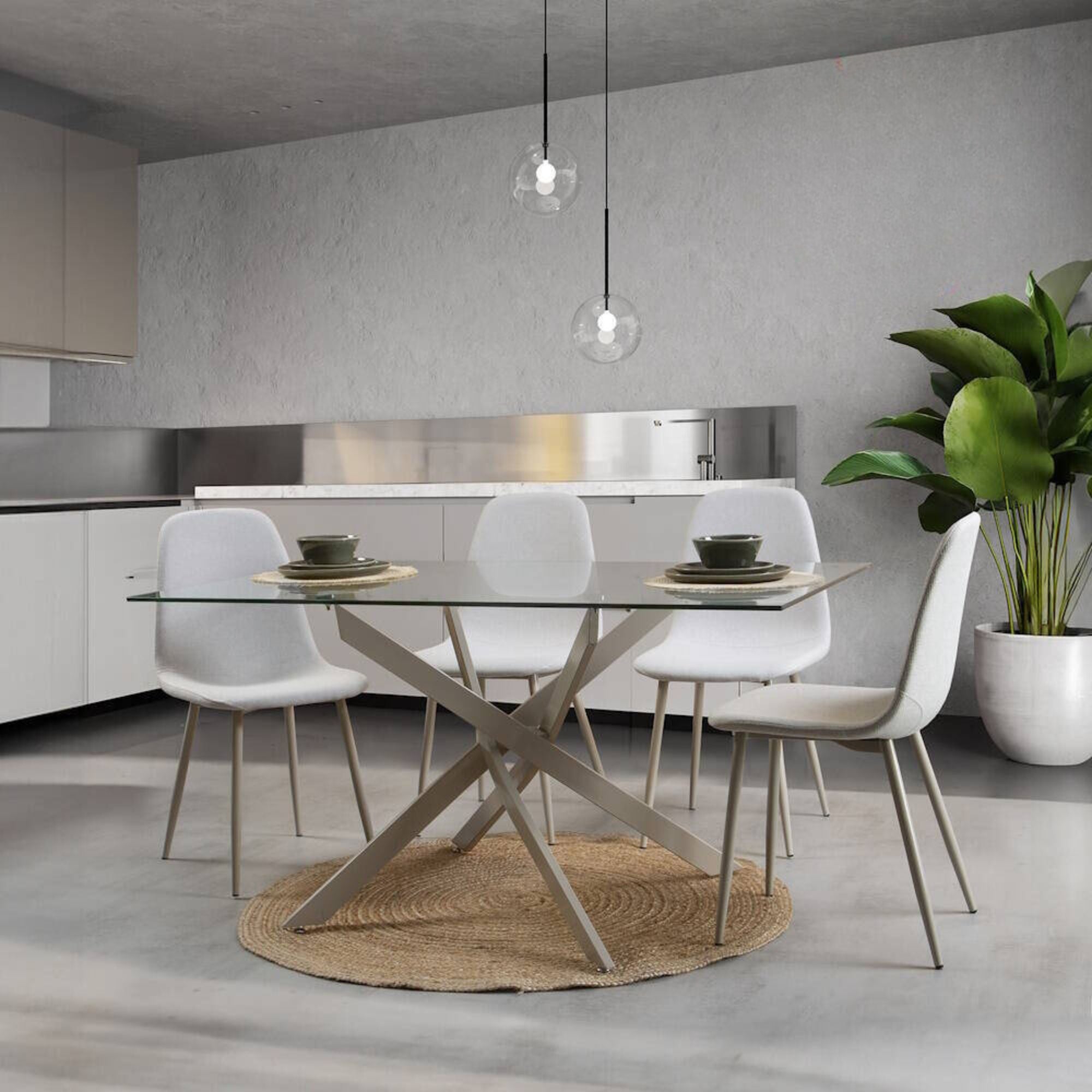 Stały stół jadalny | Szklany blat i metalowe nogi | Wymiary: 140 x 90 x 76 cm (długość x szerokość x wysokość)