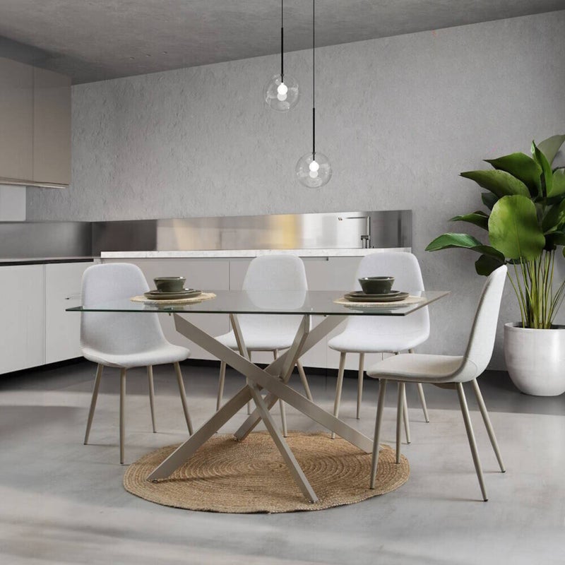 Stały stół jadalny | Szklany blat i metalowe nogi | Wymiary: 140 x 90 x 76 cm (długość x szerokość x wysokość)