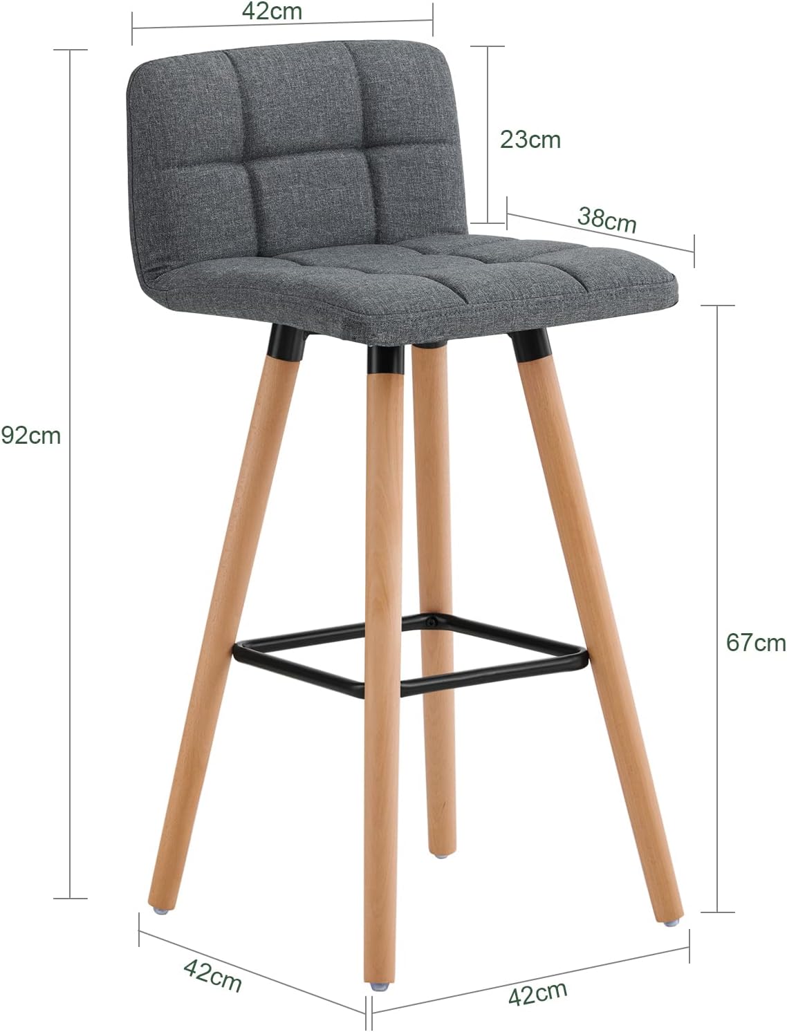 SoBuy Lot de 2 Tabourets de Bar Cuisine Dossier Repose-Pieds Haute qualité, FST50-DGx2 - 3
