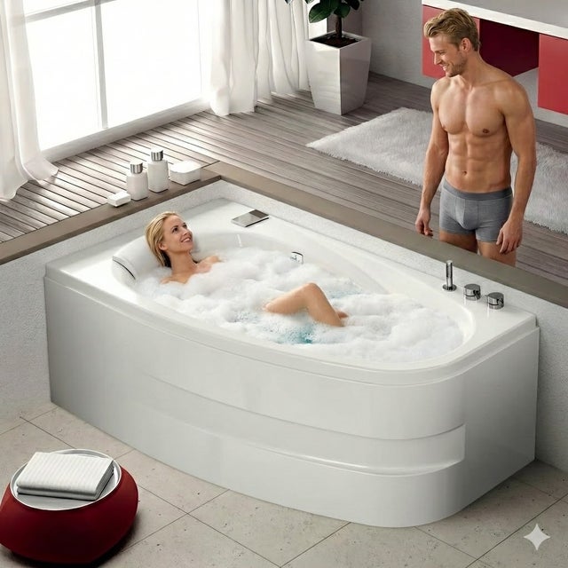 Baignoire balnéo asymétrique KINÉDO MILONGA 170x90 système balnéo hydromassant professionnel SILENCE MIX COLOR tête bain à gauche