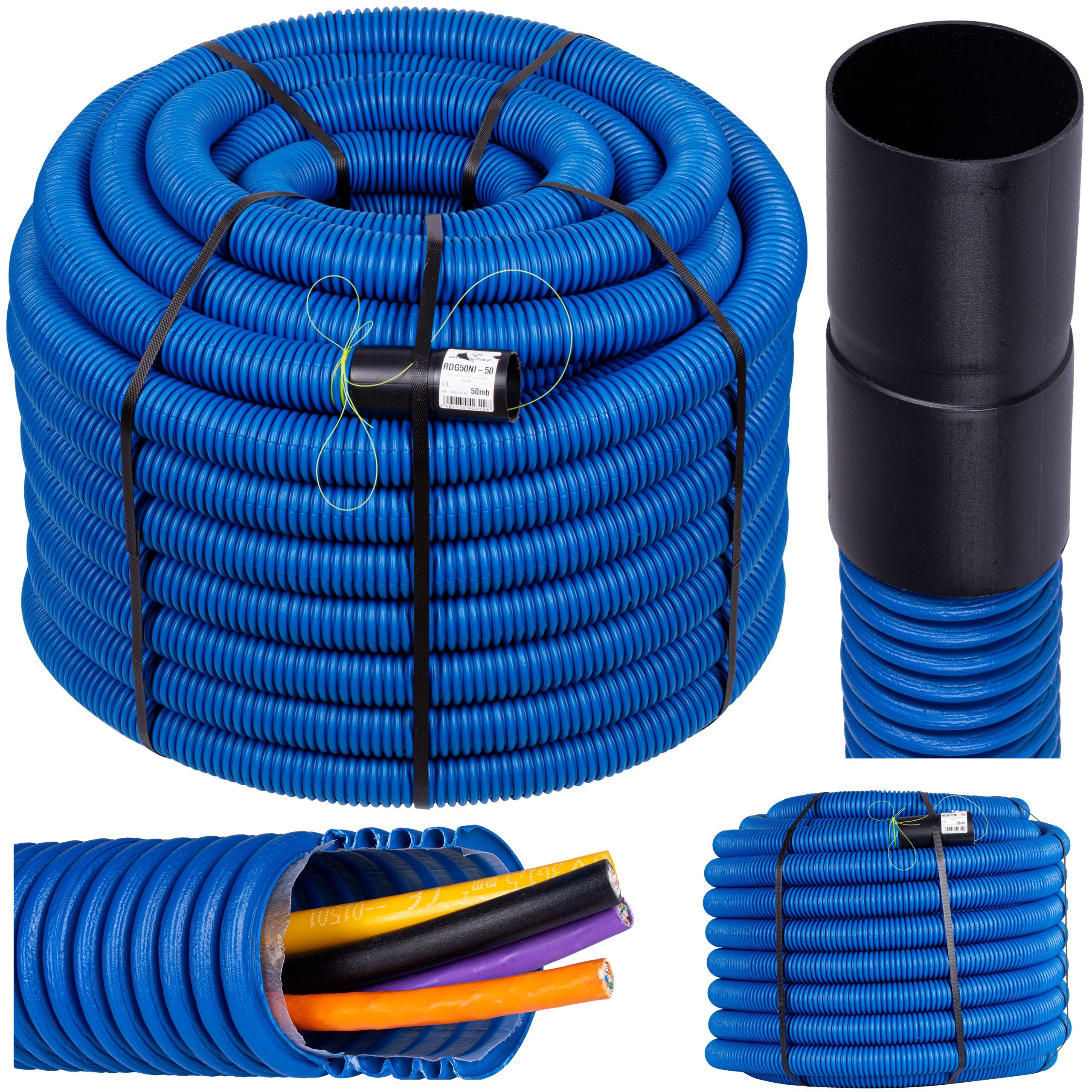 RURA KARBOWANA AROT 40mm 25m PESZEL DO ZIEMI Z PILOTEM NIEBIESKA DVR RDG