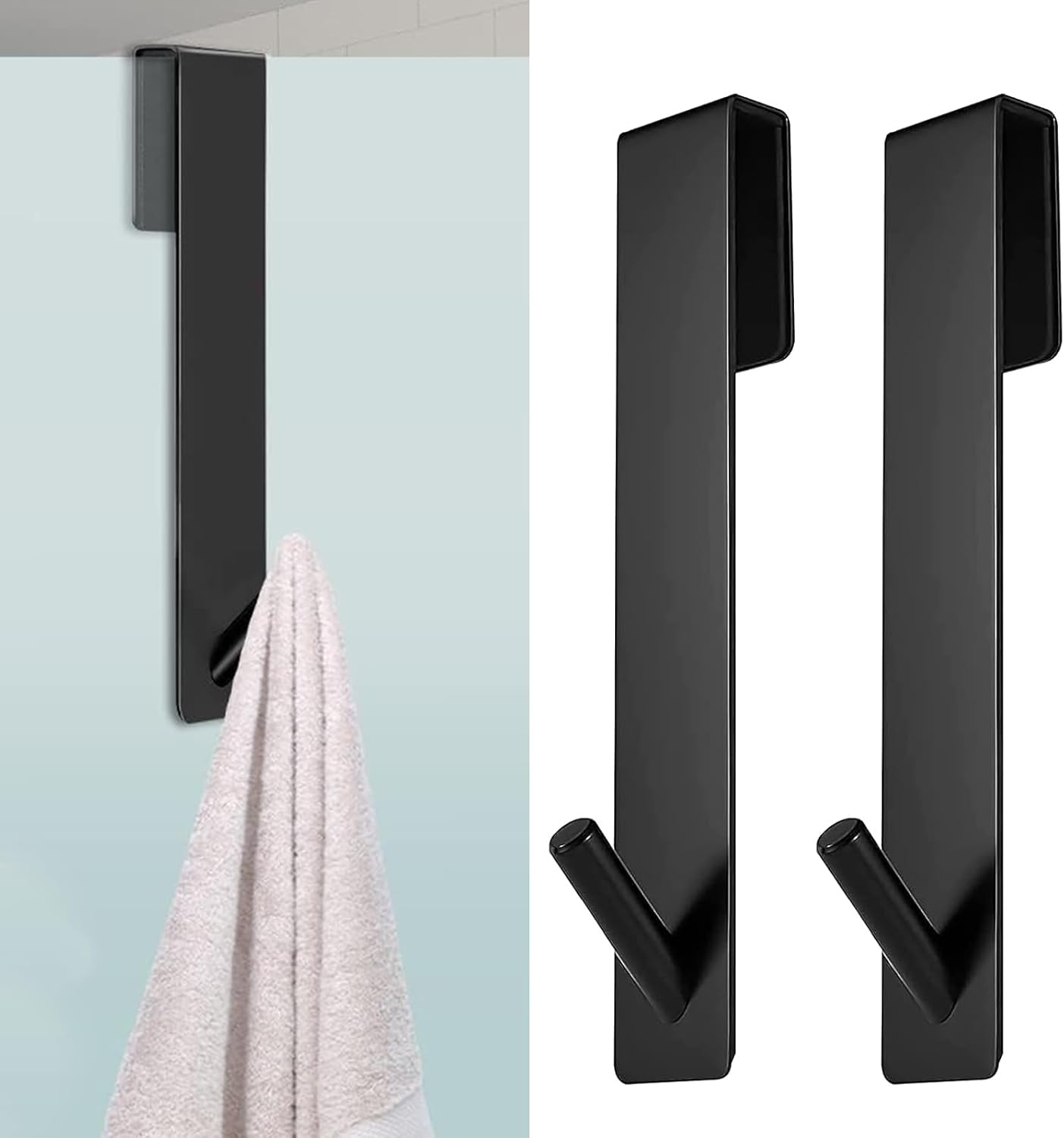 Zestaw 2 haczyków do drzwi prysznicowych, haki prysznicowe ze stali nierdzewnej do szkła o grubości 6-12 mm (czarne)