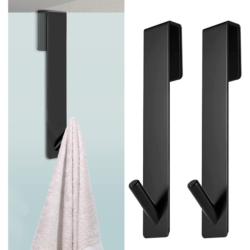 Zestaw 2 haczyków do drzwi prysznicowych, haki prysznicowe ze stali nierdzewnej do szkła o grubości 6-12 mm (czarne)