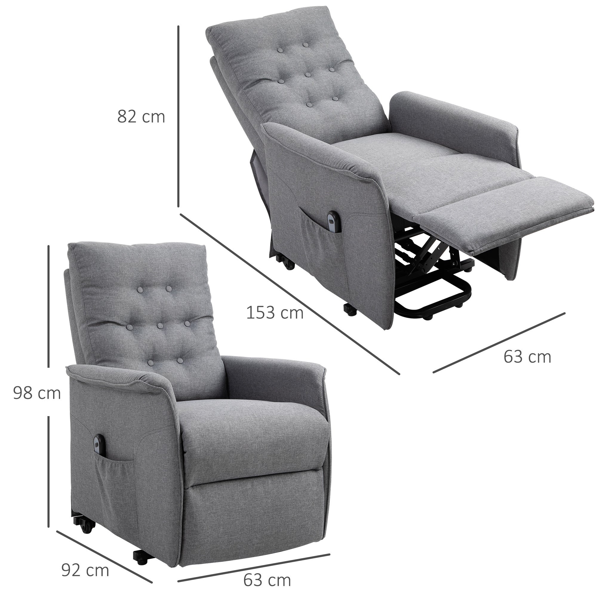 Fauteuil relax électrique en lin gris 1 place HOMCOM - 3