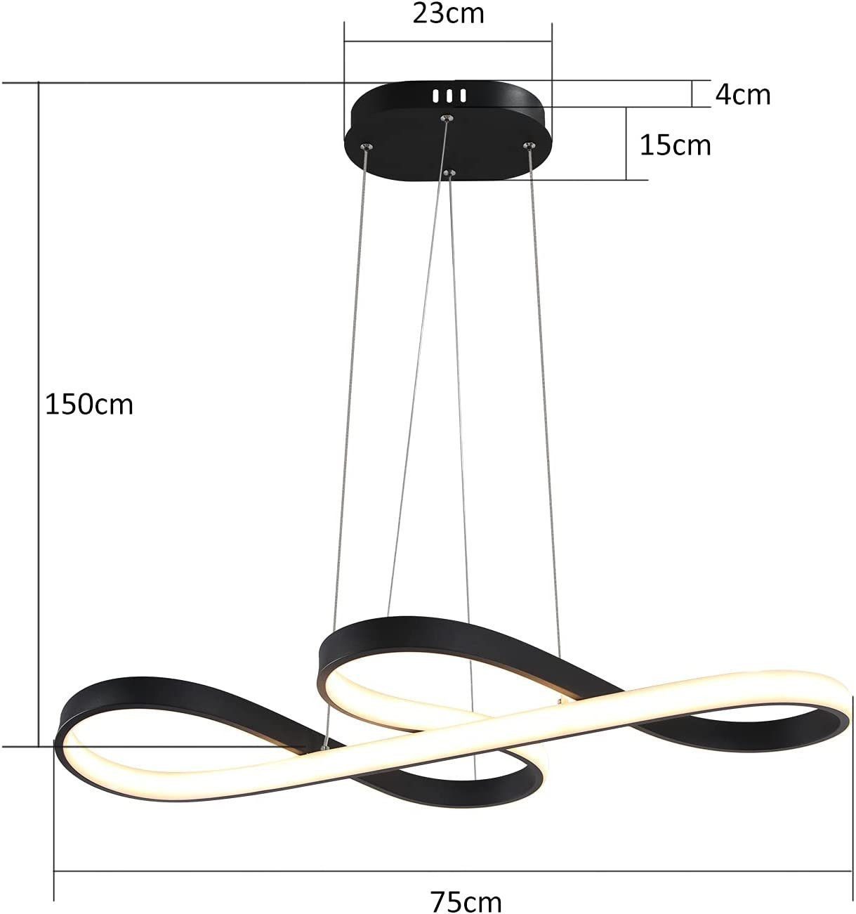 NETTLIFE Lampa wisząca LED Silikonowa Czarna Średnica 75 cm Ściemnialna Z Pilotem Nowoczesny Design Do Gabinetu Salonu Kuchni Biura 47 W - 6