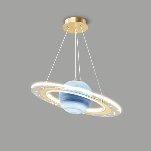 LOLLANDA Lustre anneau LED, Suspension planète Terre Lune élégante, Luminaire suspendu design nordique pour chambre d'enfant
